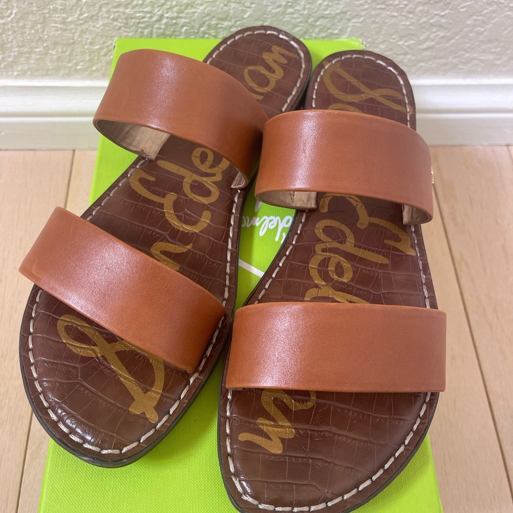Sam Edelman Gala, Saddle Tan Leather Slide Sandals